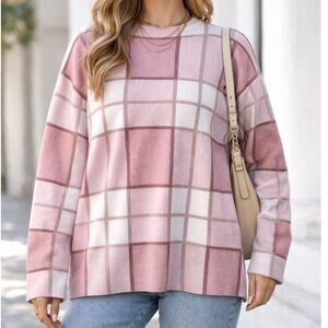 Sioni Window Pane Pink & White Sweater | Size Large